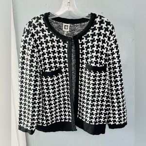 Anne Klein | Houndstooth | Open Knit Cardigan